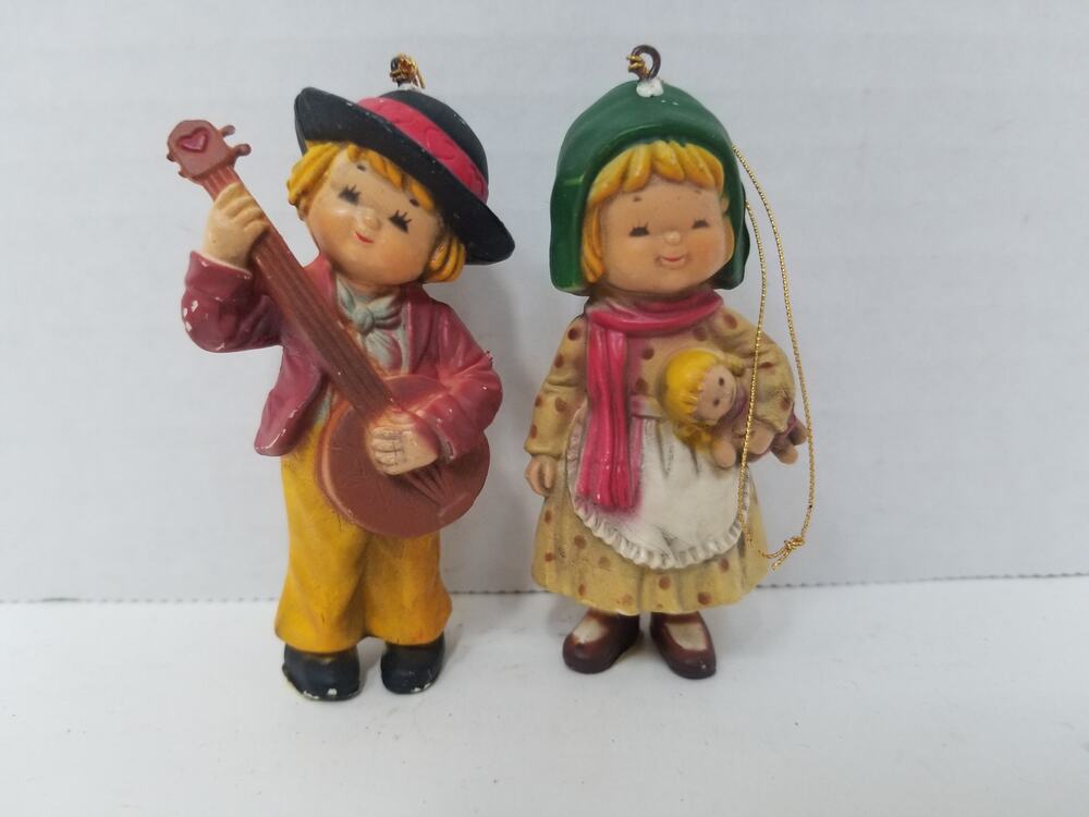 Vintage MCM Bradford Novelty Resin Christmas Ornaments 2 Alpine Children